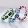 Bagues de cluster Eternity Promise Emerald Ruby Diamond Bague Real 925 Sterling Silver Engagement Band de mariage pour femmes hommes bijoux