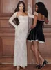 Elegant spetsbroderi Sling Maxi -klänning för kvinnor Fashion Solid Sleeveless Back Bandage Dresses Female Party Club Robe 24030