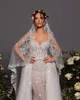 Lantejoulas elegantes pérolas sereia casamento cintas de espaguete vestidos de noiva feitos sob encomenda ilusão vestidos de noiva plus size