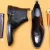 Haute qualité hommes carré plaine en cuir véritable bottes hommes noir marron chaussures habillées sans lacet hommes bottines