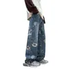 Męskie dżinsy American Street Autumn Hiphop Spods modna marka luźna prosta noga szeroka
