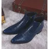 Stivaletti in vera pelle Nero Blu a punta Abito elegante Stivaletto formale italiano modello coccodrillo Scarpe da uomo