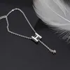 S925 Sterling Silver Necklace female H letter tassel 2022 new light luxury niche design simple and versatile clavicle chain