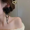 Baumeln Ohrringe Frankreich Stil Schwarz Weiß Garn Blume Für Frauen Transparente Kristall Quaste Lange Pendientes Strand Schmuck Bijoux