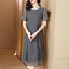 Sukienki imprezowe Kobiety szary kwiatowy jedwabny elegancki szuflowany długi sukienka 2024 Koreańskie vintage luksusowe letnie eleganckie bodycon Home