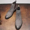 Mode hommes en cuir véritable noir gris à lacets bout pointu Wingtip Brogue mâle chaussures habillées bottes de bureau de mariage pour hommes