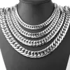 9 13 15mm Men's Fashion Cool Silver Stainless Steel Bling Curb Necklace Chain 8"-40" Top Quality242M