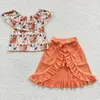 Ensembles de vêtements en gros enfant en bas âge infantile Western été ensemble enfants bébé fille chemise à manches courtes haut vêtements enfant vache impression gland jupe