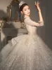 2024 Arabic Shiny Wedding Dresses Princess Crystals Sheer Long Sleeve Lace Beaded Ball Gown Vestido De Novia Bling Beading Sequins Wed Dress Bridal Gowns 403
