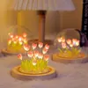 Night Lights Tulip Flower Light With Glass Cover Handmade DIY Bedside LED Lamp Table Desk Bedroom Decor USB Mood
