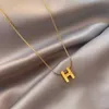 H Necklace H English letter necklace womens new collarbone chain simple and elegant titanium steel non fading jewelry trendy and popular on the internet