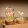 Night Lights Tulip Flower Light With Glass Cover Handmade DIY Bedside LED Lamp Table Desk Bedroom Decor USB Mood
