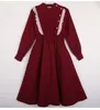 Abiti per ragazza 2024 Autunno Inverno Europa Occidentale Bambini Vestiti per bambini Rosso Manica lunga Adolescente Preppy Lace 4 5 6 8 9 10 11 12 Anno