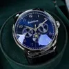 Herenpolshorloge maanfase automatisch mechanisch dag-datum multifunctioneel horloge blauw gezicht zwart lederen band stalen kast uhr 44mm219K