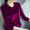 Spring Long Sleeve Loose Early Autumn T-shirt Women Gold Velvet Short Paragraph Bottoming Shirt New Fashion Top