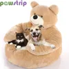 Super macio cama de cachorro bonito inverno quente urso abraço gato dormir esteira semi-fechado filhote de cachorro gatinho pelúcia ninho almofada cão sofá pet suprimentos 240123