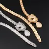 Anti-allergie waterdruppel hanger gouden luipaard ketting oorknopje oorbel sieraden set volledige diamant zilveren luipaard oorbellen Europese en Amerikaanse hiphop rock punkstijl