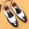 Two Colors Men's Oxford Genuine Leather Wedding Dress Pointed Toe Lace Up Business Office Formal Brogue Shoes Men