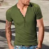 Tanktops voor heren 2024 Heren Hoge kwaliteit T-shirt met knoopkraag en korte mouwen Slim Fit Katoen Casual Zomer Gym Fitness