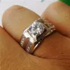 Wedding Rings Male Ring Men Sterling Silver 925 Vintage Mens White Gold Color Classic Big Stone CZ Fashion Jewelry255N