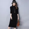 Slim långärmad stickad klänning Sexig kvinnor Autumn Winter Korean tröja klänningar midi botten bodycon vestidos 240123