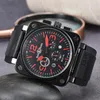 2022 New Mens Watch Watch Watch Watch Bell Brown Leather Black Rubber Strap Ross 6 Hands270n