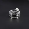 Кольца кластера S925 Серебро с натуральным пресноводным жемчугом Кольцо Модный легкий роскошный комплект из трех драгоценных камней высокого качества