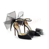 With BOX Luxury Women Shoe Jimmy Choo High Heels Sandals Women Heel Pumps Sandal【code ：L】With Asymmetric Grosgrain Mesh Fascinator Bows Wedding Dress Shoes Fuchsia