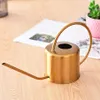 Watering Can Golden Garden rostfritt stål 1300 ml liten vattenflaska Lätt att använda handtag perfekt för vattning Växter Flower Y200106286Z