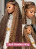 Markera ombre Curly 75 Glueless Wig Human Hair Ready to Wear Bleached Knots 427 Deep Wave 134 Spets Front for Women Pre Cut 240118