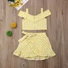 Clothing Sets Girls Summer Sleeveless Plaid Ruffle Tops Skirt 2Pcs For Kids Baby Clothes Outfits