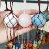 Chaveiros Macrame Crystal Sphere Hanger Sling Gemstone Janela Carro Pendurado Ornamentos 7 Chakra Decoração de Casa Bola