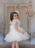 Sukienki dla dziewczynek elegancka sukienka kwiatowa na ślub z krótkim rękawem puszysty z kolanem dziecięce przyjęcie urodzinowe błyszczące suknie balowe