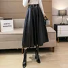 Skirts 2024 Arrival Coffee Brown Leather Skirt High Waist Pleated A Line Midi Length Women Autumn Winter Fashion Bodycon Maxi