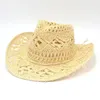 Wide Brim Hats 2024 Straw Cowboy Hat For Men Vintage Gentleman Dress Cowgirl Jazz Cap Hollow Out Sun Casual Fishing