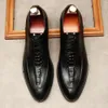 Echtes Leder Herren Oxford Krokodildruck Klassisches Kleid Schwarz Braun Schnürung Spitzschuh Formelle Brogue Derby Schuhe