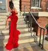 Sparkly Red Mermaid Prom Dresses For Black Girl 2024 Sweetheart Sexy Front Split With Wrap Vestidos De Fiesta Evening Ocn Gowns