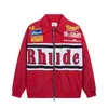 RHUDE Men's Jackets 24ss Fashion Brand RHUDE Emblem Embroidery Letter Thin Flip Collar Jacket Mens and Womens High Street Motorcycle Jacket