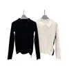 Pullover Womens Round Neck Color Contrast Brodery Design Knit Top Slim Fit Base Sweater Fashion Knitwear