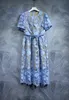 10026 XXL 2024 Robe de piste Printemps Eté Robe Col rond Manches courtes Bleu Marque Même Style Robe Femme Mode Haute Qualité LT