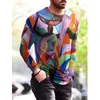 Hommes décontractés à manches longues couleur série Graffiti impression 3D hommes à manches longues t-shirts tendance drôle haut t-shirts vêtements en gros 240119