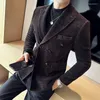 Men's Suits Blazer Hombre High Quality Double Breasted Corduroy Blazers Jacket For Men Slim Fit Casual Thick Formal Suit Coats Black/Coffee