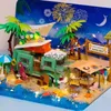 Blocos de acampamento construção criativa sakura casa árvore à beira-mar férias modelo mini tijolos brinquedos para meninos crianças presentes aniversáriovaiduryb