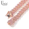 Uwin S-Link Miami Rose Gold 12mm Cubaanse Link Roze Strass Ketting Ketting Volledige Bling Punk Bling Charm Hiphop Jewelry1265U