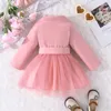 Girl Dresses 0-5Y Baby Girls Autumn Dress Kids Long Sleeve Blazer Patchwork Tulle Ball Gown With Belt Children Fashion Clothing