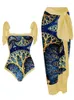 Женские купальники, модный купальник с принтом, 2024, цельный комплект из двух частей с высокой талией и открытой спиной для купания на пляже