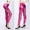 Kvinnors byxor glänsande kvinnor Metallisk mager med elastisk midja för scenprestanda Disco Party Costume Clubwear