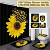 4PCS Set Sunflower Butterfly Print Shower Curtain Waterproof Bathroom Curtain Toilet Cover Mat Non-Slip Rug Set Bathtub Decor LJ20292S