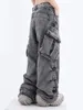 سروال البضائع نساء جينز شارع هاي شارع خمر غسل الجينز عالية الخصر سراويل سراويل غير رسمية الساق الواسعة الجينز