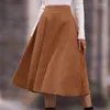 Röcke Faux-Wildleder-Midirock für Frauen, fließender A-Linien-Rock mit hoher Taille, in Hellbraun, Schwarz, Herbst-Winter, koreanisches Mode-Outfit